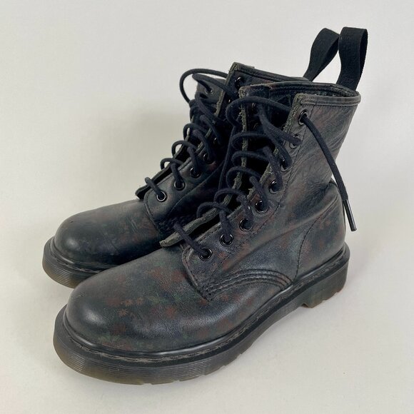 Dr. Martens Original 1460 Black Leather Boots With Subtle Floral Detail, Size 5 - Picture 1 of 9